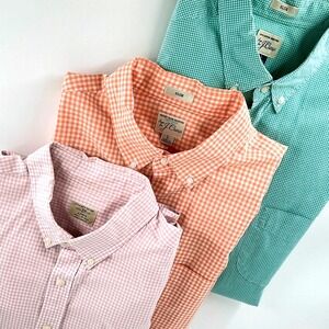 J.Crew Mens Size Large Slim Secret Button Down Shirts Green Orange Pink Gingham